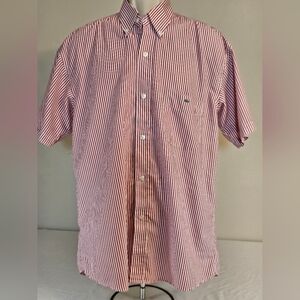 Vintagr Lacoste Red & White Vertical Stripe Short-Sleeve Button-Down